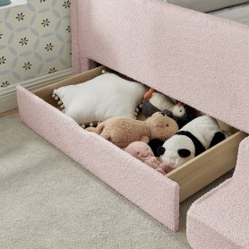 Twin Size Safe Cozy Multi-Functional Kids Bed with Guardrails and Storage
