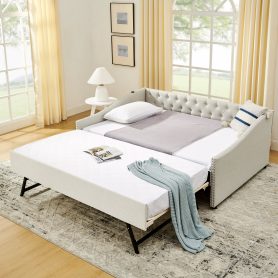 Full Size Daybed with USB Charging & Pull-out Extendable Bed