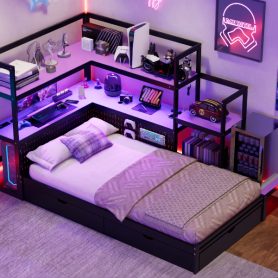 Twin Size Gaming Daybed with Integrated Desk and LED Light 83 Twin Size Gaming Daybed with Integrated Desk and LED Light