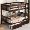 Twin Over Twin Rubber Wood Bunk Bed With 2 Drawers, Ladder And Safety Guardrails
