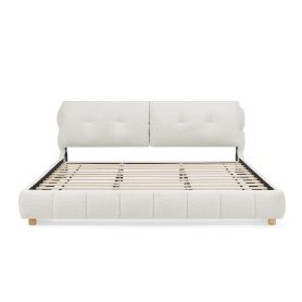 King Cream Style Bouclé Fabric Platform Bed 14 King Cream Style Bouclé Fabric Platform Bed