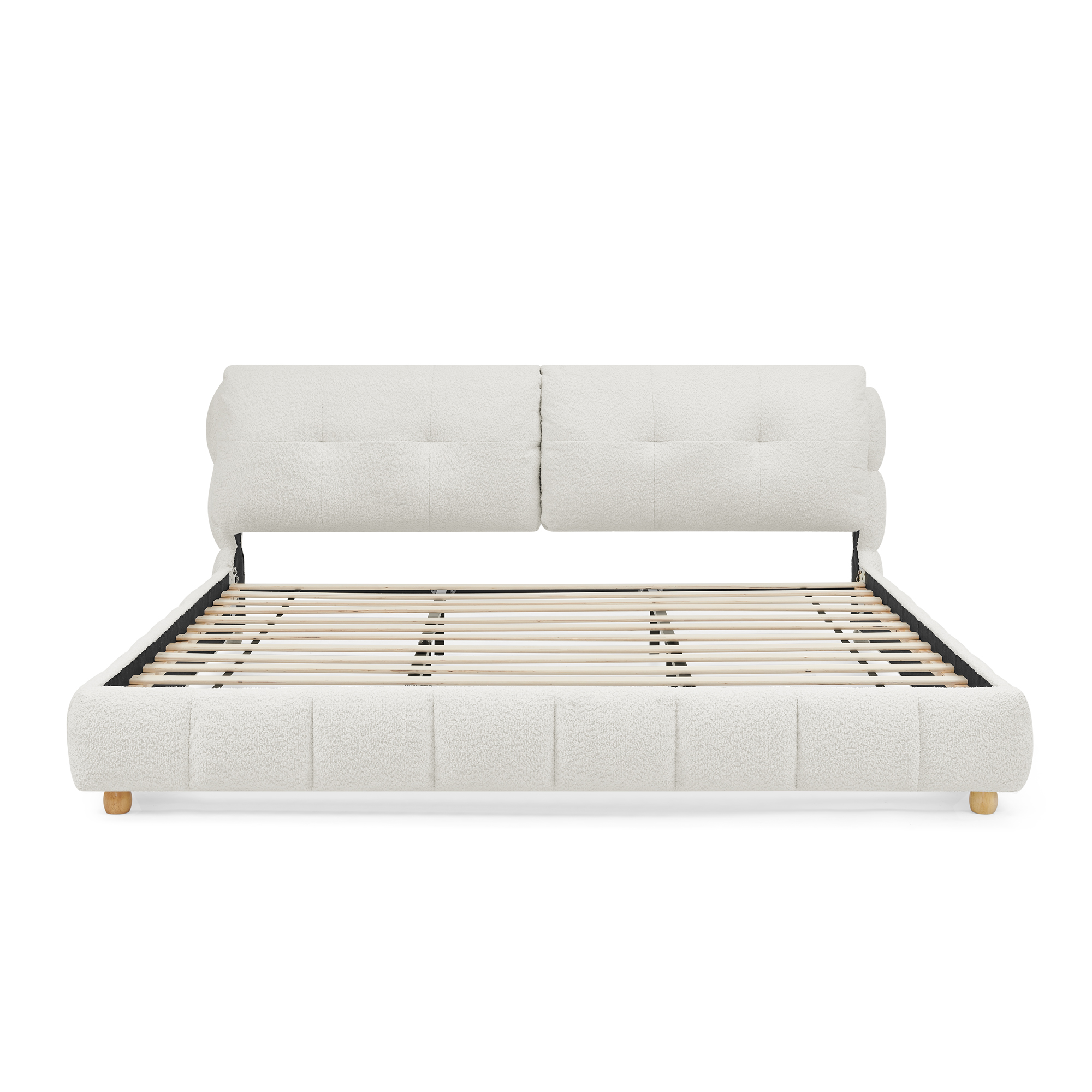 King Cream Style Bouclé Fabric Platform Bed 6 King Cream Style Bouclé Fabric Platform Bed