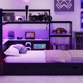 Twin Size Gaming Daybed with Integrated Desk and LED Light 82 Twin Size Gaming Daybed with Integrated Desk and LED Light