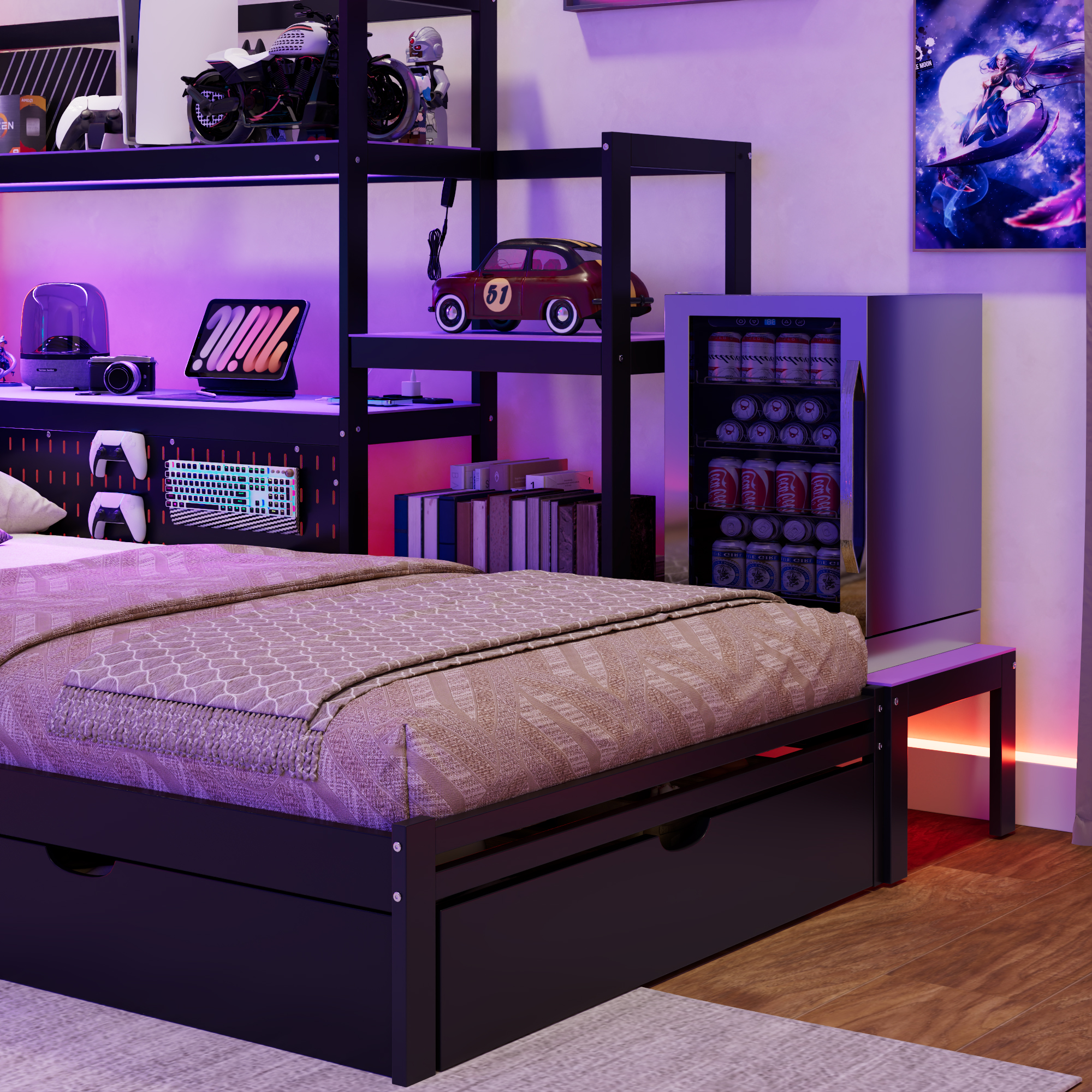 Twin Size Gaming Daybed with Integrated Desk and LED Light 15 Twin Size Gaming Daybed with Integrated Desk and LED Light