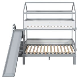 House-Shaped Wooden Bunk Bed with Slide & Storage Staircase