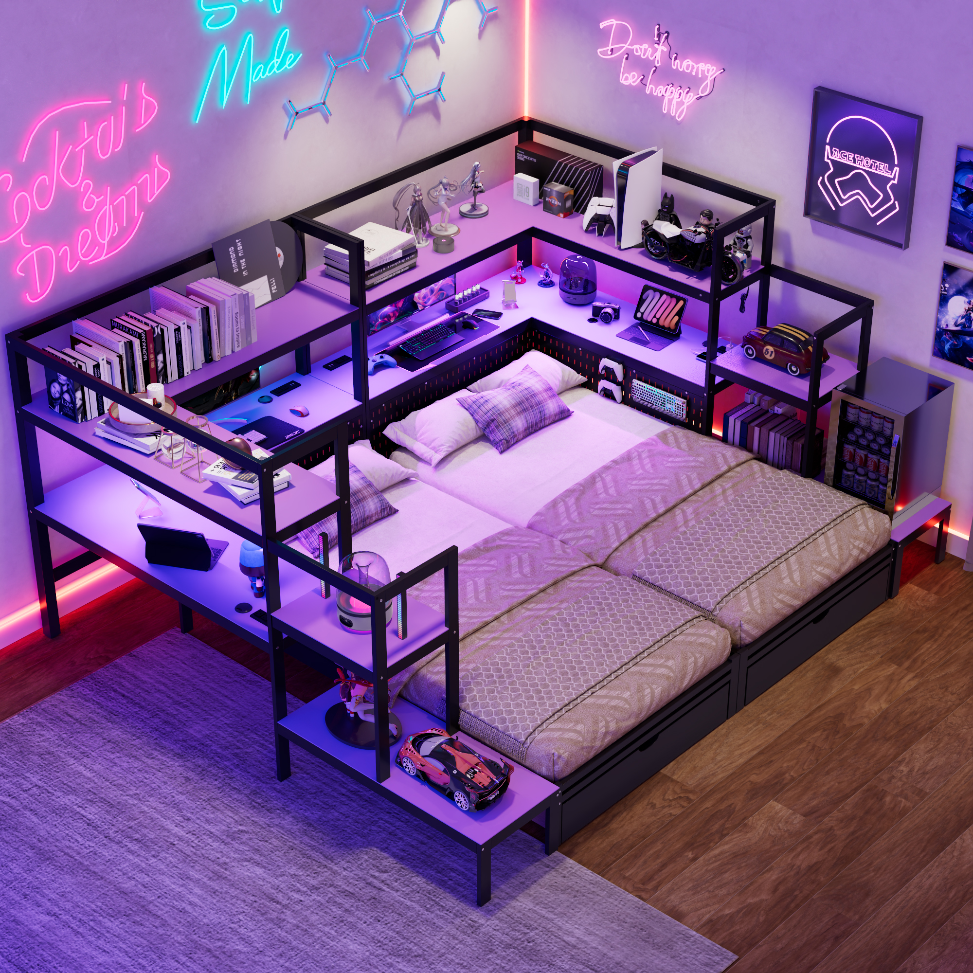 Twin Size Gaming Daybed with Integrated Desk and LED Light 21 Twin Size Gaming Daybed with Integrated Desk and LED Light