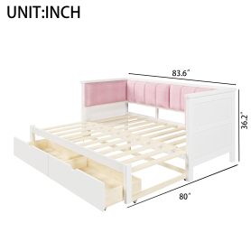 Twin XL to King Size Daybed with Two Storage Drawers and Upholstered Backrest