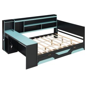 Queen Size Gaming Daybed with Integrated Desk and Lights