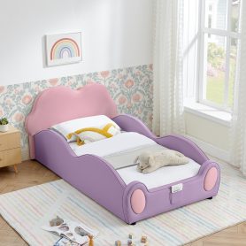 Twin Size Cute Cloud Shape PU Leather Kids Bed with Guardrails