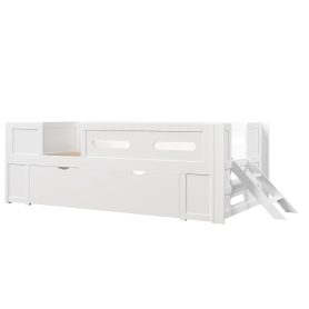Wood Twin Size Platform Bed with Guardrail and Drawer