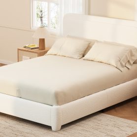 Boucle Queen Bed Frame with Adjustable Height Headboard 48 Boucle Queen Bed Frame with Adjustable Height Headboard