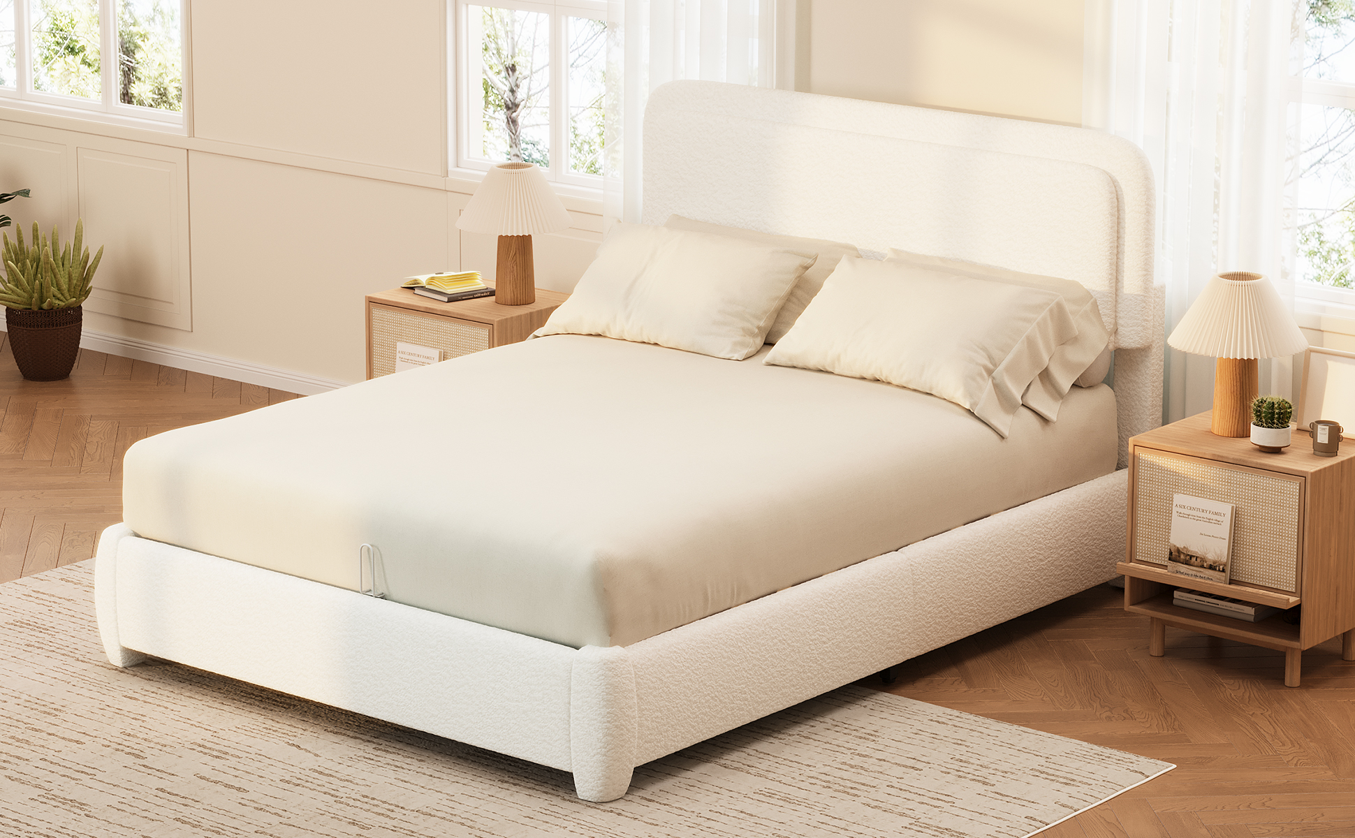 Boucle Queen Bed Frame with Adjustable Height Headboard 25 Boucle Queen Bed Frame with Adjustable Height Headboard