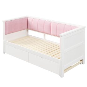 Twin XL to King Size Daybed with Two Storage Drawers and Upholstered Backrest