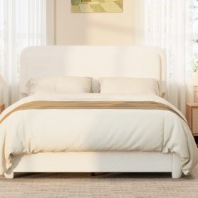 Boucle Queen Bed Frame with Adjustable Height Headboard 45 Boucle Queen Bed Frame with Adjustable Height Headboard