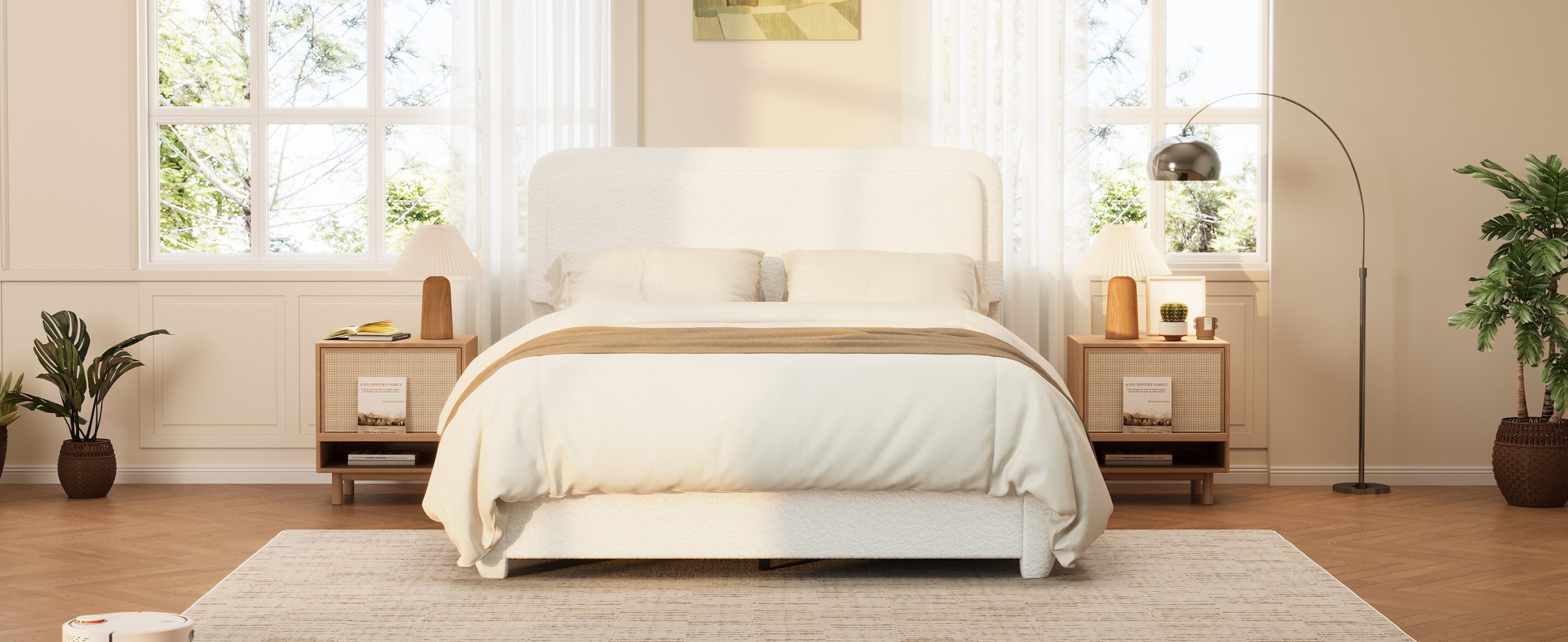 Boucle Queen Bed Frame with Adjustable Height Headboard 22 Boucle Queen Bed Frame with Adjustable Height Headboard