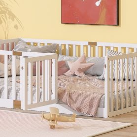 Full Size Floor Bed With High Fence Railings
