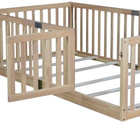 Twin Size Floor Bed with High Fence Railings, without Door 40 Twin Size Floor Bed with High Fence Railings