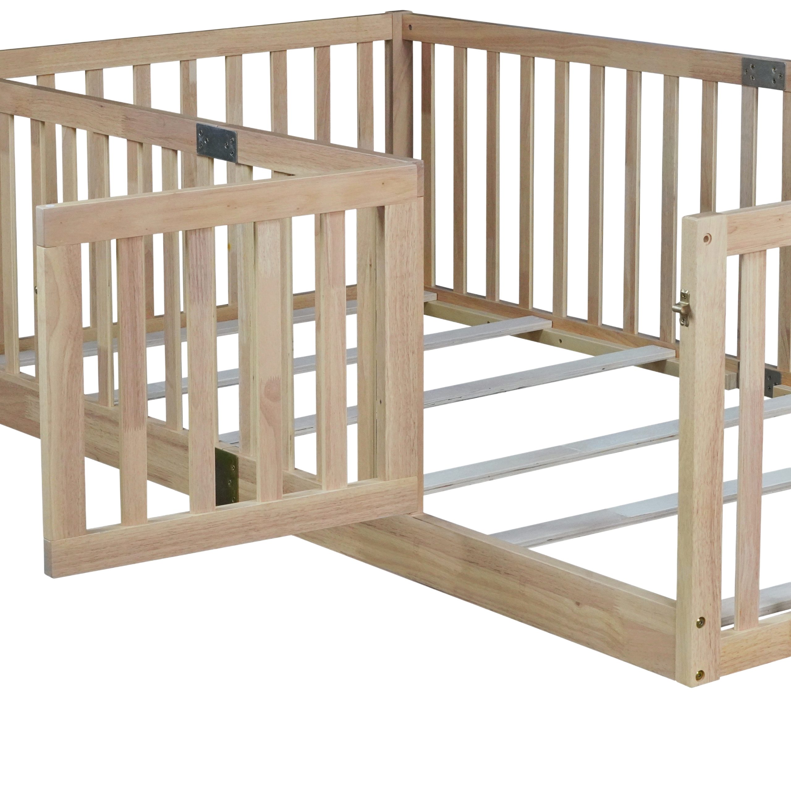Twin Size Floor Bed with High Fence Railings, without Door 21 Twin Size Floor Bed with High Fence Railings