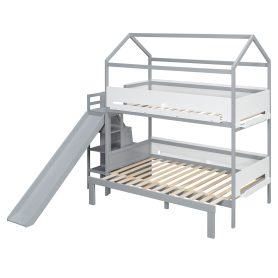 House-Shaped Wooden Bunk Bed with Slide & Storage Staircase