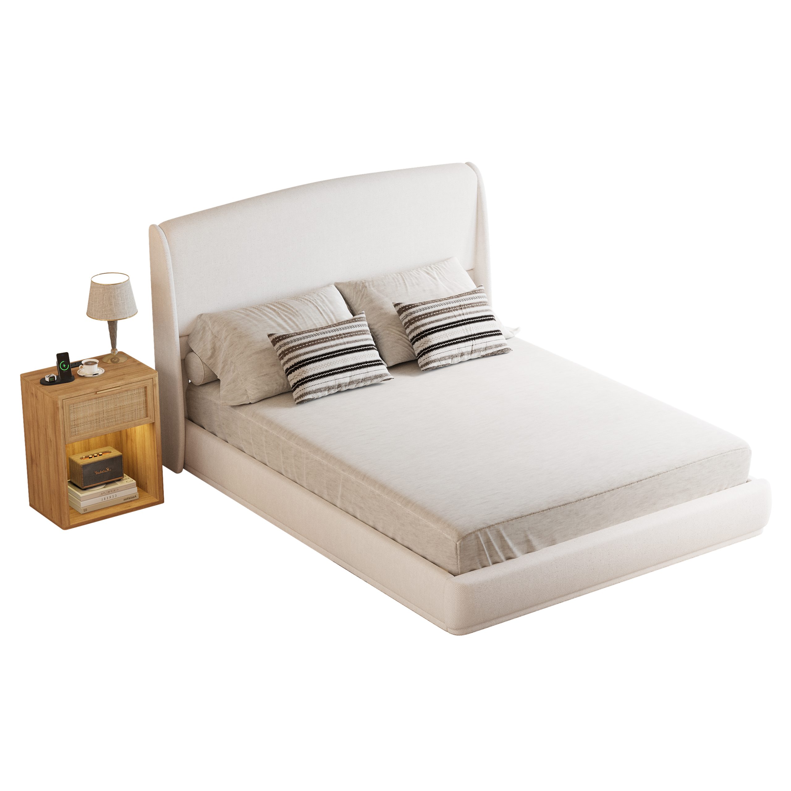 Upholstered Queen Bed Frame with Wingback Headboard 10 Upholstered Queen Bed Frame with Wingback Headboard