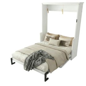 Queen Size Wood Vertical Murphy Bed with Desk, Gas Struts