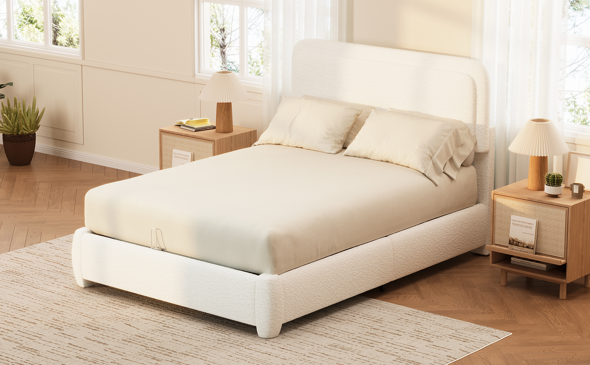 Boucle Full Bed Frame with Adjustable Height Headboard 22 Boucle Full Bed Frame with Adjustable Height Headboard