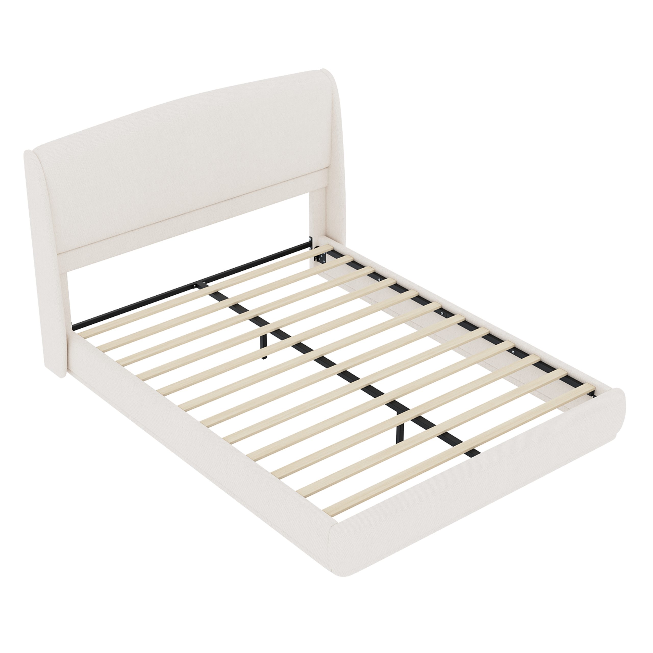 Upholstered Queen Bed Frame with Wingback Headboard 12 Upholstered Queen Bed Frame with Wingback Headboard