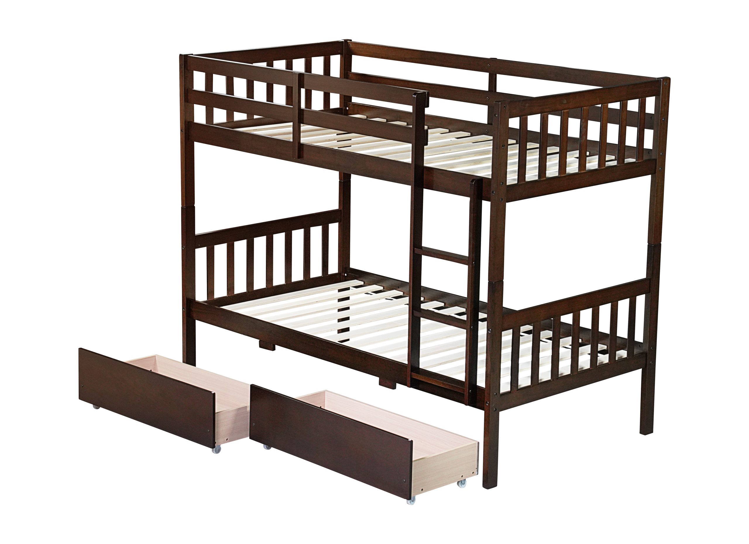 Twin Over Twin Rubber Wood Bunk Bed With 2 Drawers, Ladder And Safety Guardrails 28 Twin Over Twin Rubber Wood Bunk Bed With 2 Drawers, Ladder And Safety Guardrails