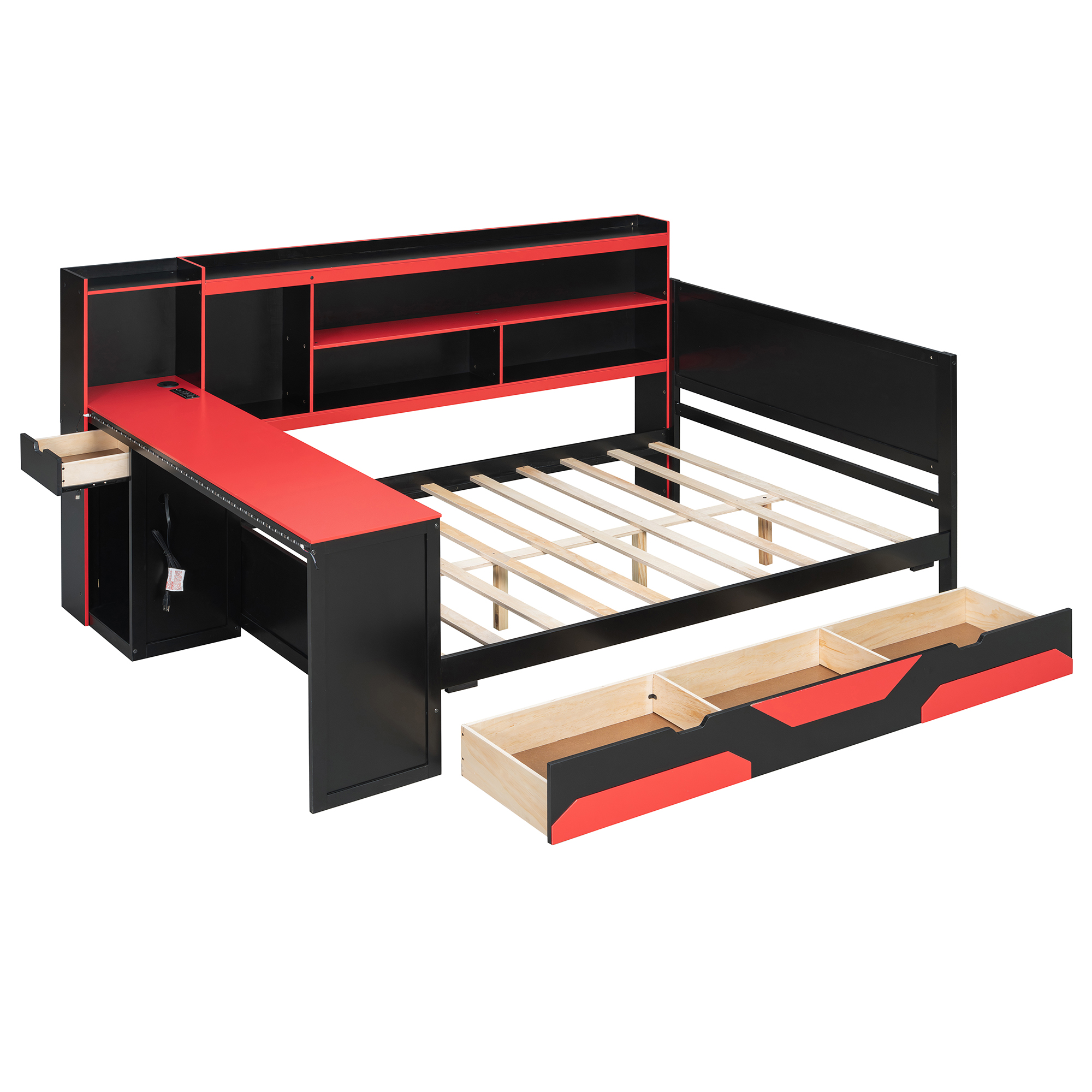 Full Size Gaming Daybed with Integrated Desk and Lights 11 Full Size Gaming Daybed with Integrated Desk and Lights