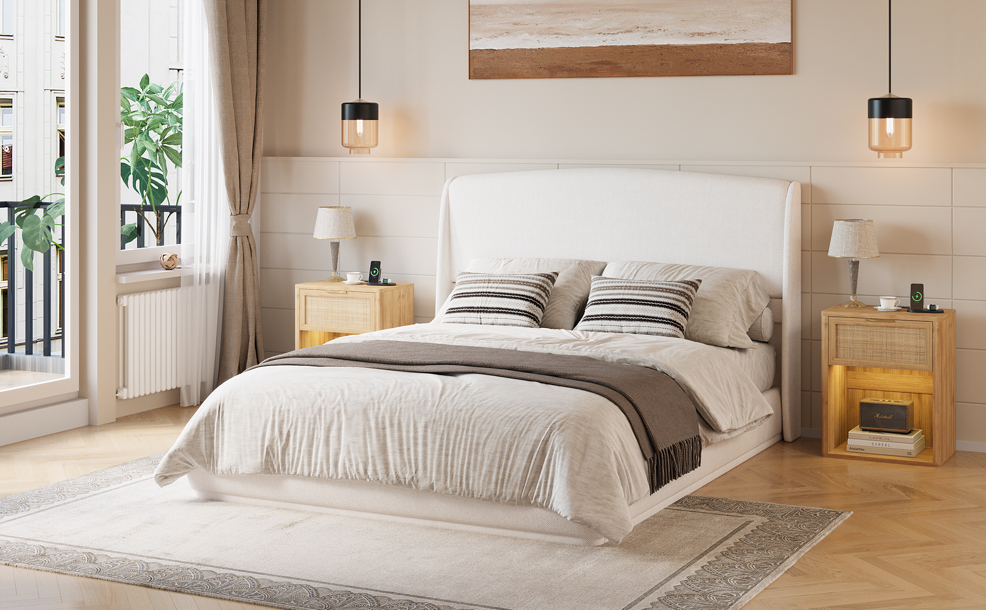 Upholstered Queen Bed Frame with Wingback Headboard 24 Upholstered Queen Bed Frame with Wingback Headboard