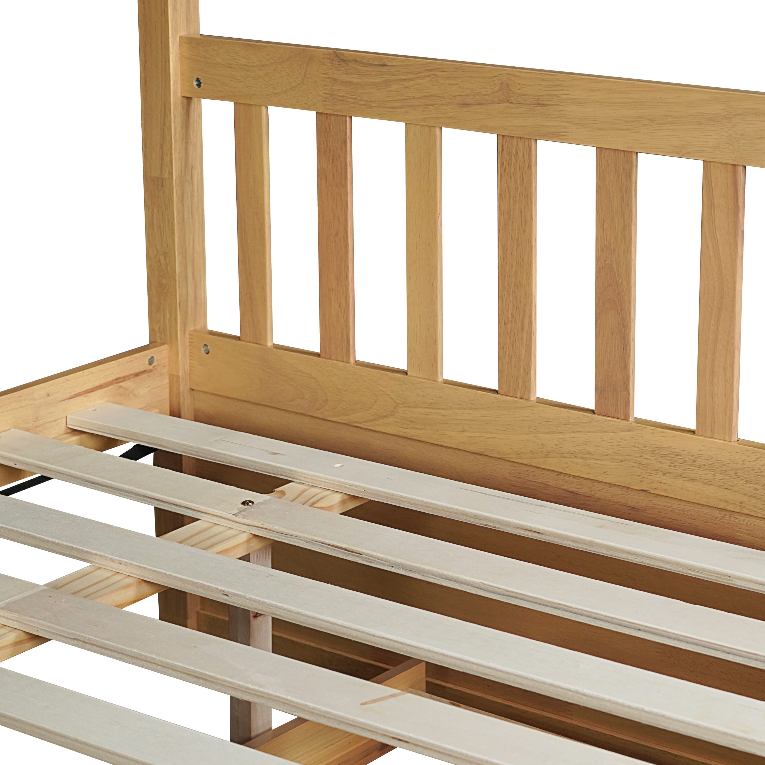 Full Over Full Rubber Wood Bunk Bed with Trundle, Ladder and Guardrails 9 Full Over Full Rubber Wood Bunk Bed with Trundle, Ladder and Guardrails