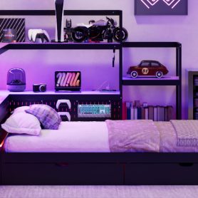 Twin Size Gaming Daybed with Integrated Desk and LED Light 84 Twin Size Gaming Daybed with Integrated Desk and LED Light