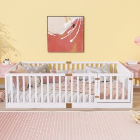 Full Size Floor Bed With High Fence Railings