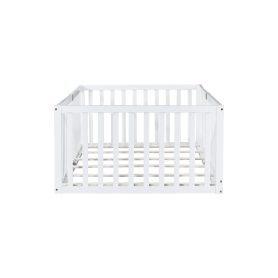 Twin Size Floor Bed with High Fence Railings