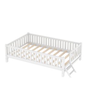 Wood Twin Size Platform Bed with Guardrail