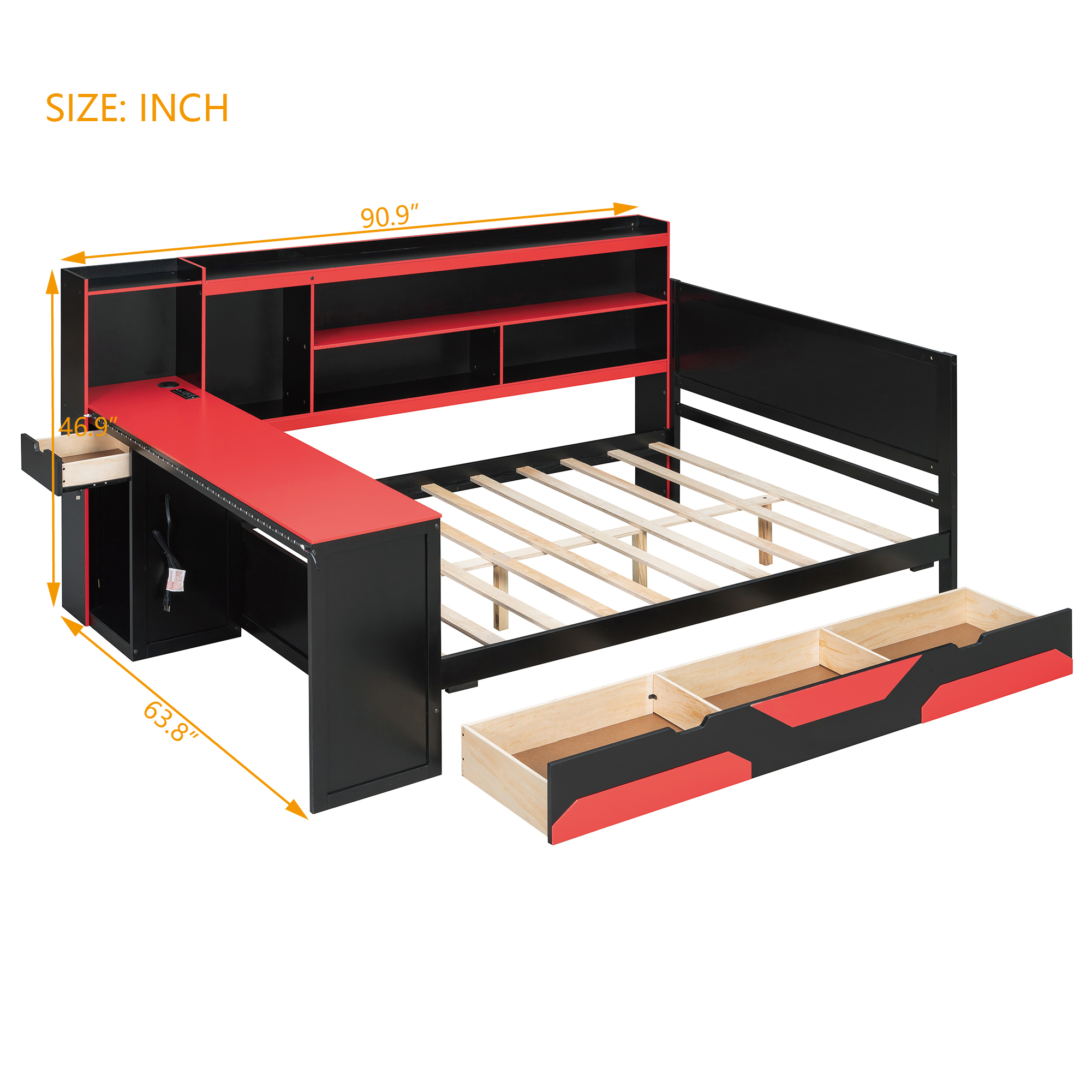 Full Size Gaming Daybed with Integrated Desk and Lights 23 Full Size Gaming Daybed with Integrated Desk and Lights