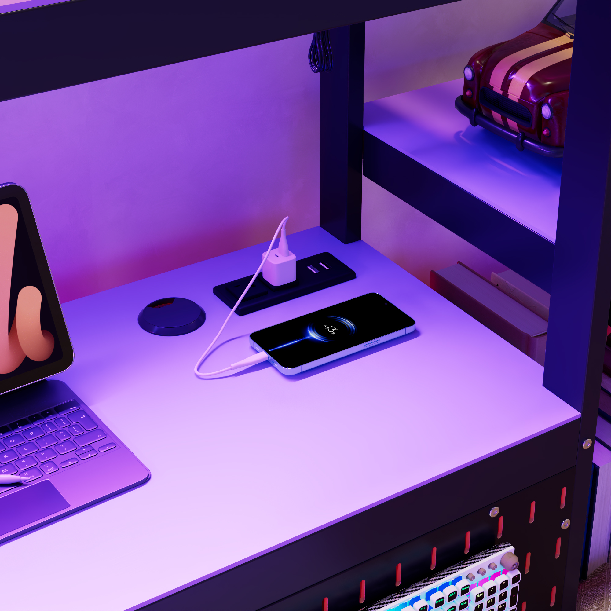 Twin Size Gaming Daybed with Integrated Desk and LED Light 23 Twin Size Gaming Daybed with Integrated Desk and LED Light