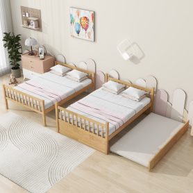 Full Over Full Rubber Wood Bunk Bed with Trundle, Ladder and Guardrails 33 Full Over Full Rubber Wood Bunk Bed with Trundle, Ladder and Guardrails