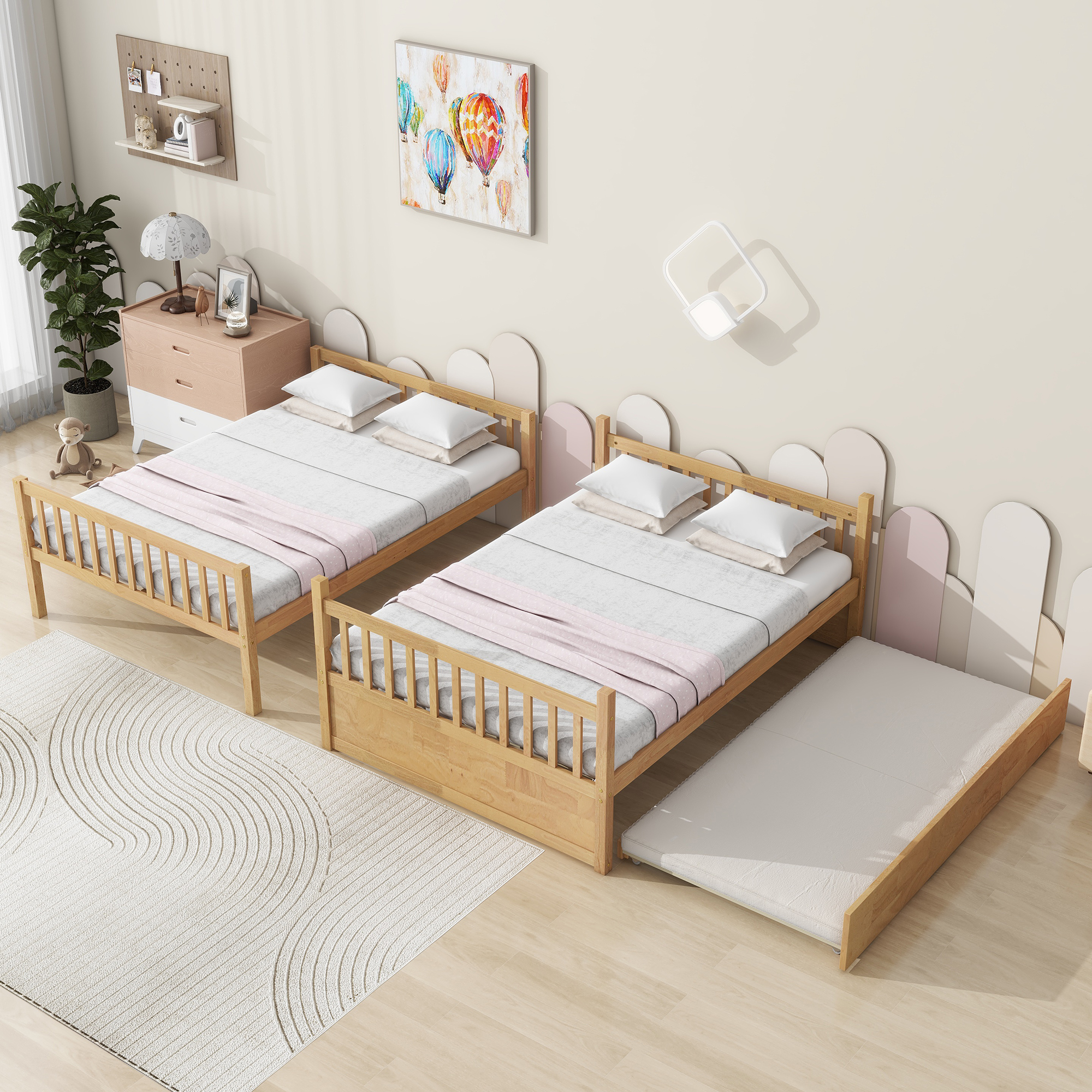 Full Over Full Rubber Wood Bunk Bed with Trundle, Ladder and Guardrails 13 Full Over Full Rubber Wood Bunk Bed with Trundle, Ladder and Guardrails