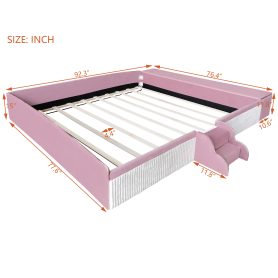 King Size Velvet Upholstered Daybed with Stairs & Gas Lift Storage Ottoman, Contrast Color, Padded Guardrails