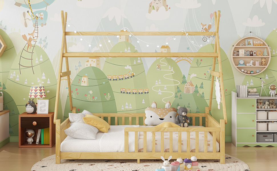 Full Low Floor House Bed With Fence And Roof 11 Full Low Floor House Bed With Fence And Roof