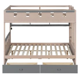 Full Size Castle Style Bunk Bed with 2 Drawers, Shelf and LED Light