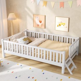 Wood Twin Size Platform Bed with Guardrail