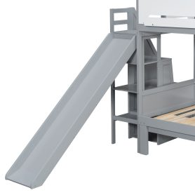 House-Shaped Wooden Bunk Bed with Slide & Storage Staircase