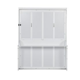 Queen Size Wood Vertical Murphy Bed with Desk, Gas Struts