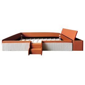 Queen Size Velvet Upholstered Daybed with Stairs & Gas Lift Storage Ottoman, Contrast Color, Padded Guardrails