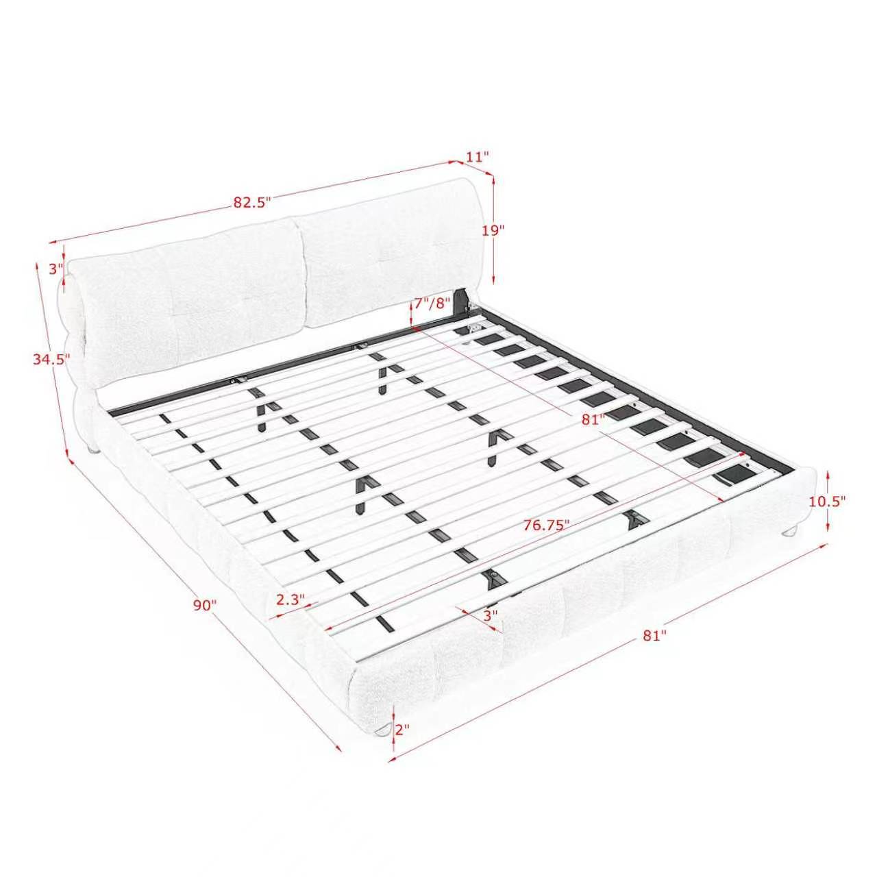 King Cream Style Bouclé Fabric Platform Bed 10 King Cream Style Bouclé Fabric Platform Bed