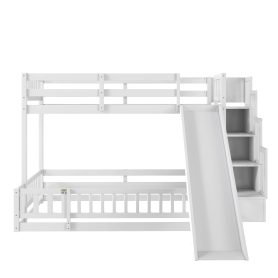 Pine Solid Wooden Bunk Bed with Slide, Storage Staircase and Safety Guardrails
