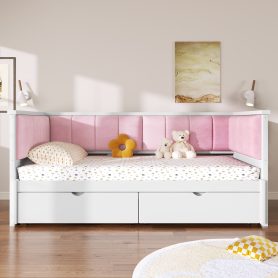Twin XL to King Size Daybed with Two Storage Drawers and Upholstered Backrest