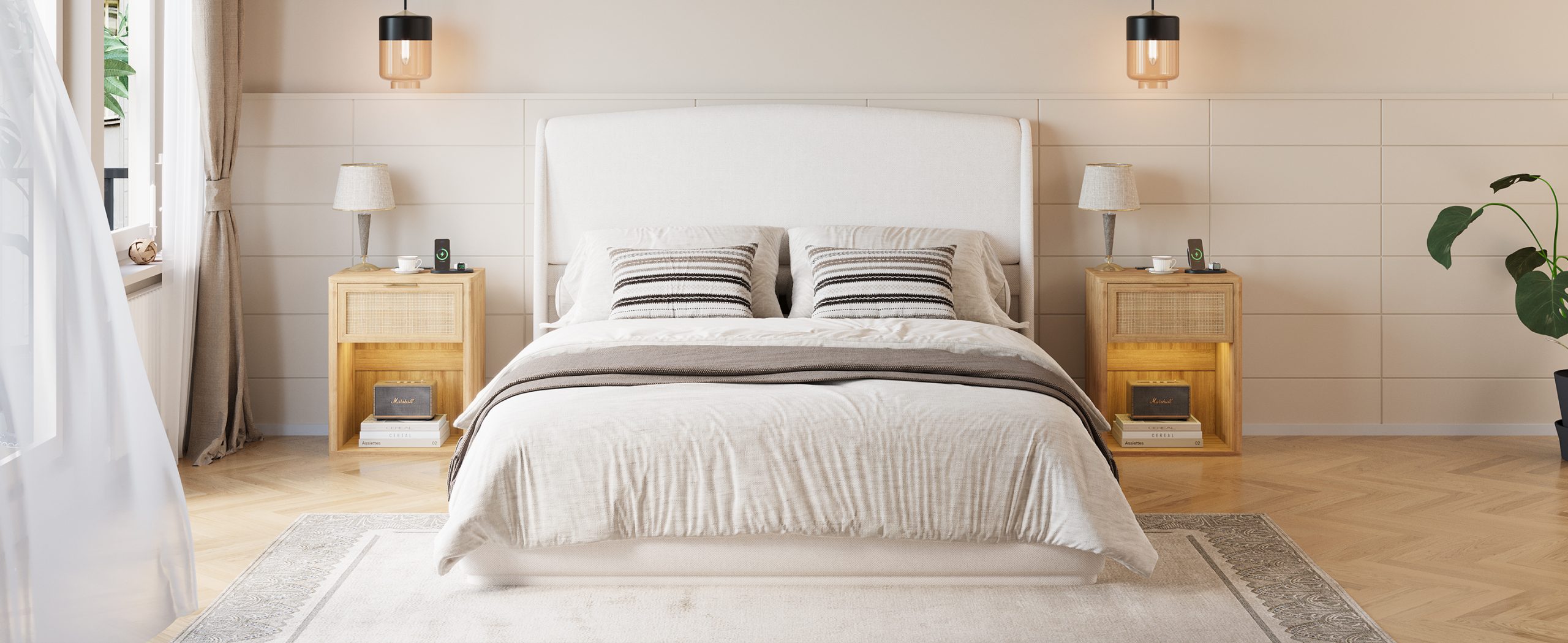 Upholstered Queen Bed Frame with Wingback Headboard 20 Upholstered Queen Bed Frame with Wingback Headboard